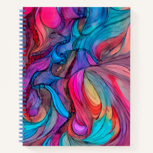 Carnet Bleu rose Turquoise Lilac Aquarelle Encre Abstract