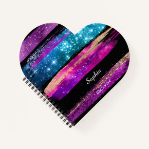 Carnet Bleu rose violet Parties scintillant Étoiles Brush