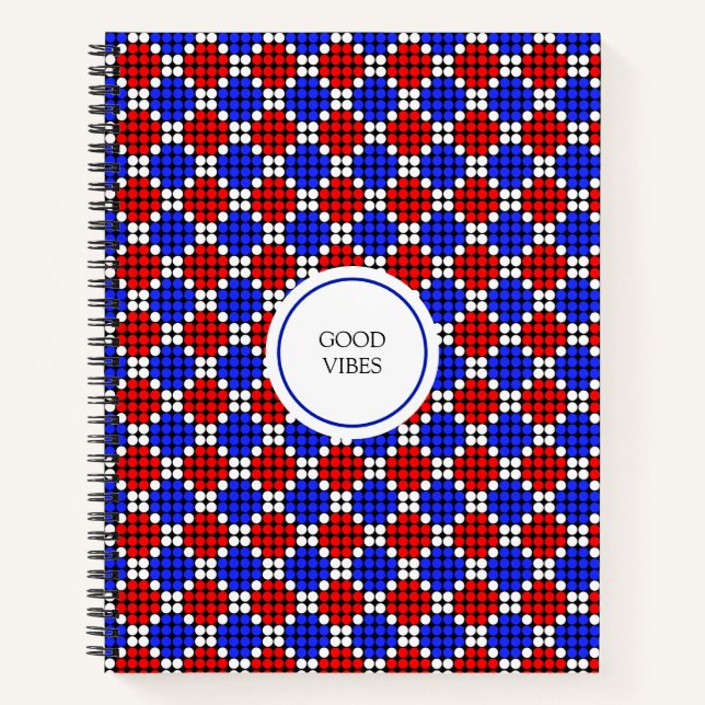 Carnet Bleu Rouge Blanc Moderne Diamants Pointillés sur F (Devant)