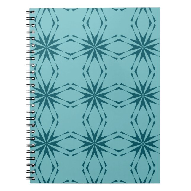 Carnet bleu turquoise, cool, abstraction fleur tendance (Devant)