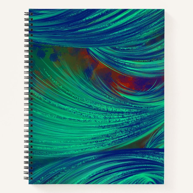 Carnet Bleu Vert élégant Plumes Abstraites (Devant)