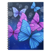 Bleu vif et papillon rose