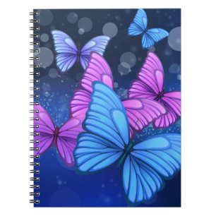 Carnet Bleu vif et papillon rose