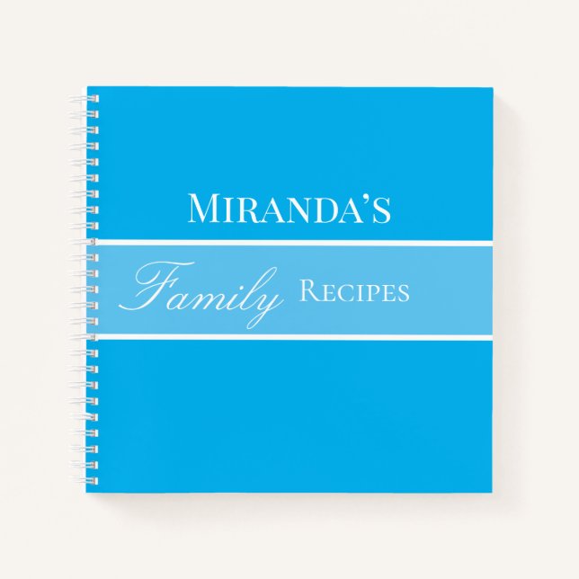 Carnet Bleu Votre Nom Famille Recettes Script Typographie (Devant)