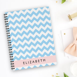 Carnet Bleu Zigzag, Bleu Chevron, Vague Motif, Votre Nom