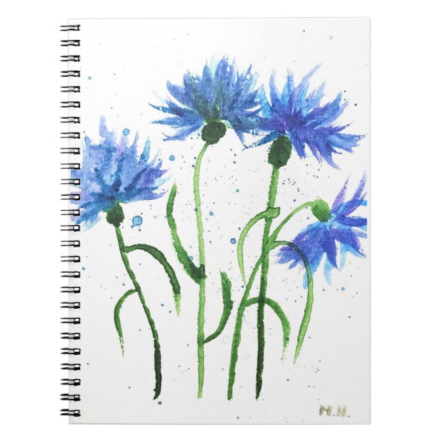 Carnet Bleus fleurs de bleuet aquarelle (Devant)