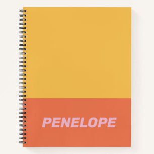 Carnet Bloc de couleur orange jaune Nom personnalisé mode