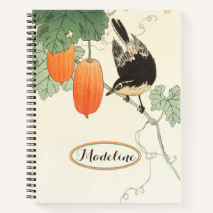 Carnet Bloc japonais Imprimer Oiseau et fruits orange
