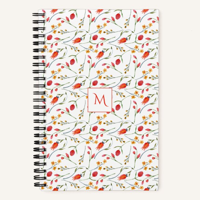 Carnet Bloc-notes magnétique à monogramme floral corail e (Recto)