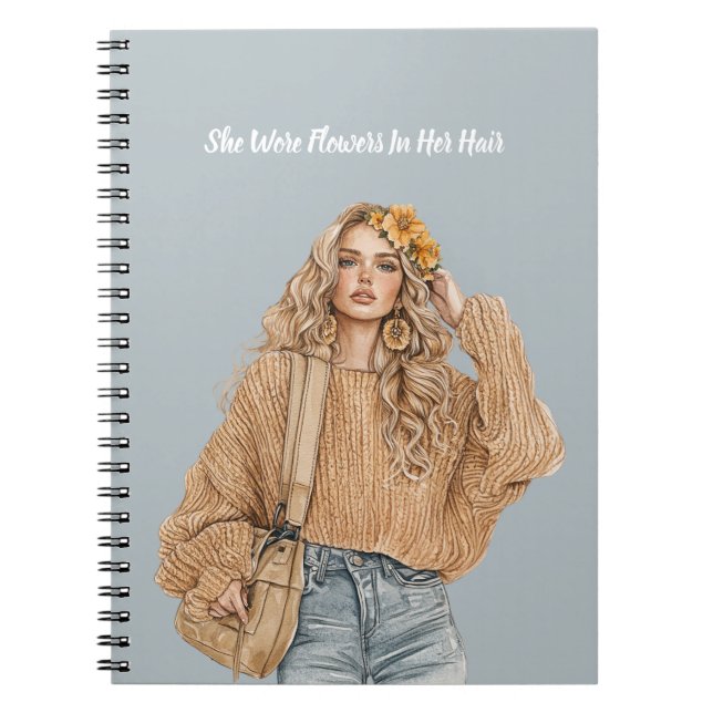 Carnet Blond Jeans Fleurs dans les Cheveux (Devant)