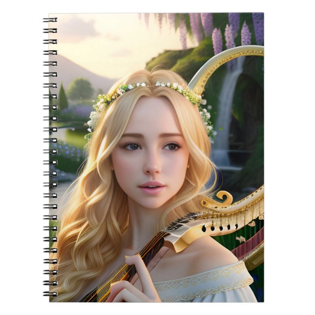 Carnet Blonde belle Muse Jouer une harpe (Devant)