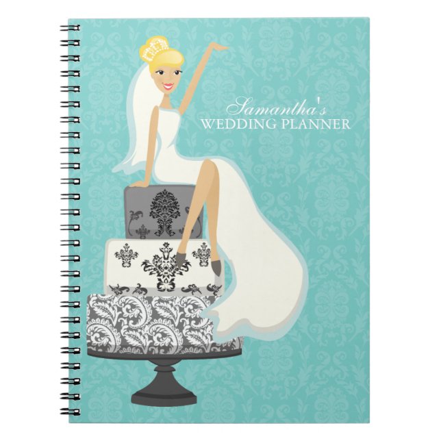 Carnet Blonde Bride sur gâteau Mariage {aqua} (Devant)