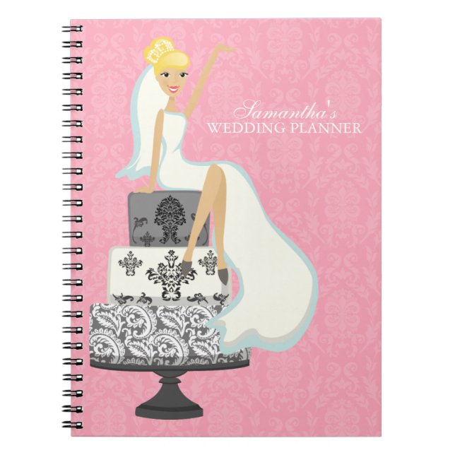 Carnet Blonde mariée sur gâteau Mariage {rose} (Devant)