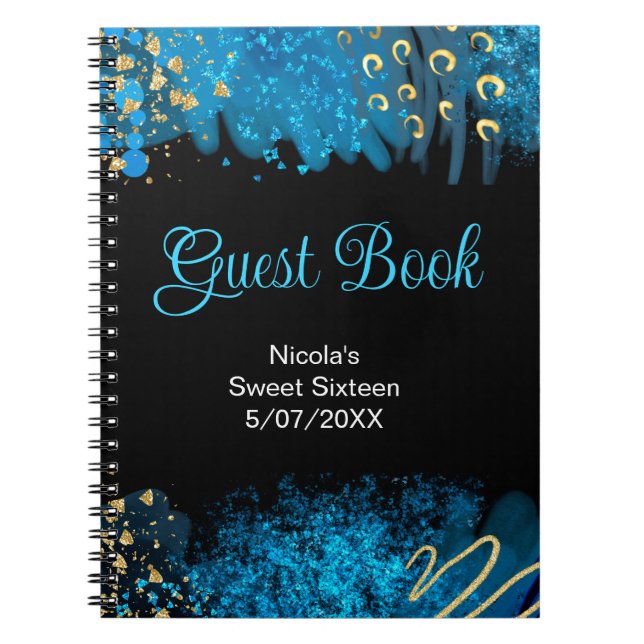 Carnet Blue Alcohol Ink Sweet 16 Birthday Guest Book (Devant)