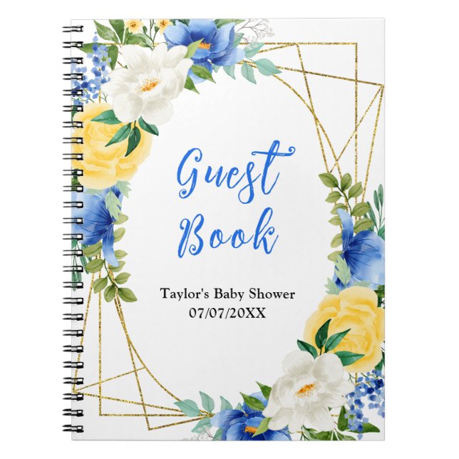 Carnet Blue and Yellow Floral Baby Shower Guest Book (Devant)