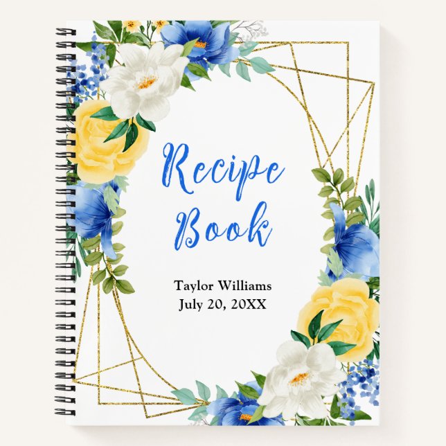Carnet Blue and Yellow Floral Recipe Book (Devant)