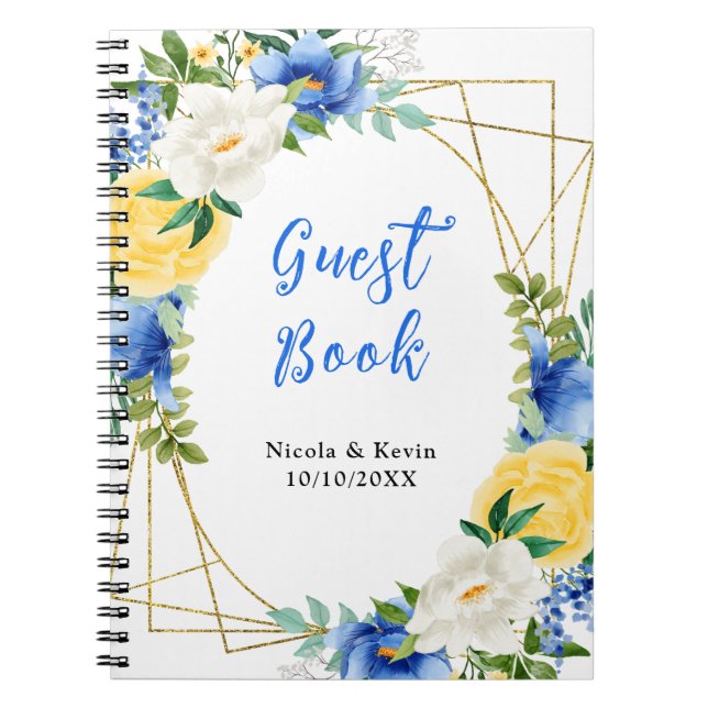 Carnet Blue and Yellow Floral Wedding Guest Book (Devant)