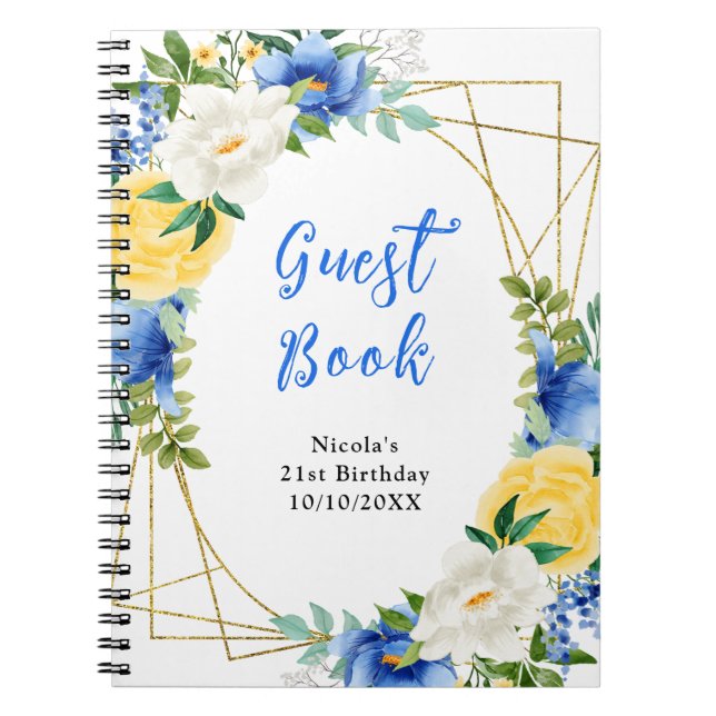 Carnet Blue and Yellow Flowers with Foliage Guest Book (Devant)