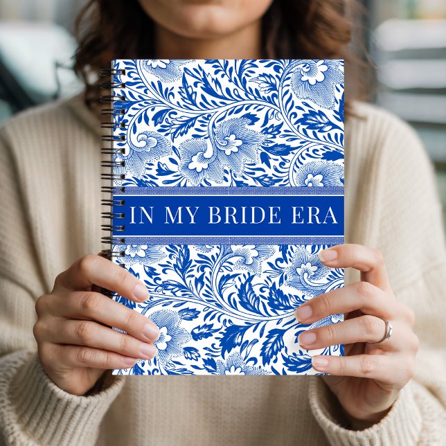 Carnet Blue Chinoiserie Bride Era Engagement Personalized (in my bride era notebook gift, bridal shower journal gift bride, bachelorette party notebook gift)