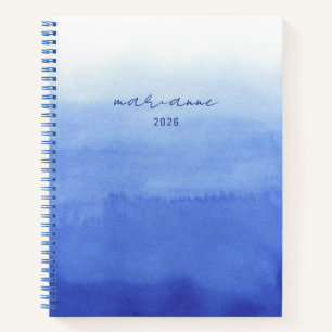Carnet Blue Custom Watercolor Wash Nom du script Sketch