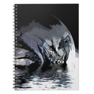 Carnet Blue Dragon and Moon Illustration