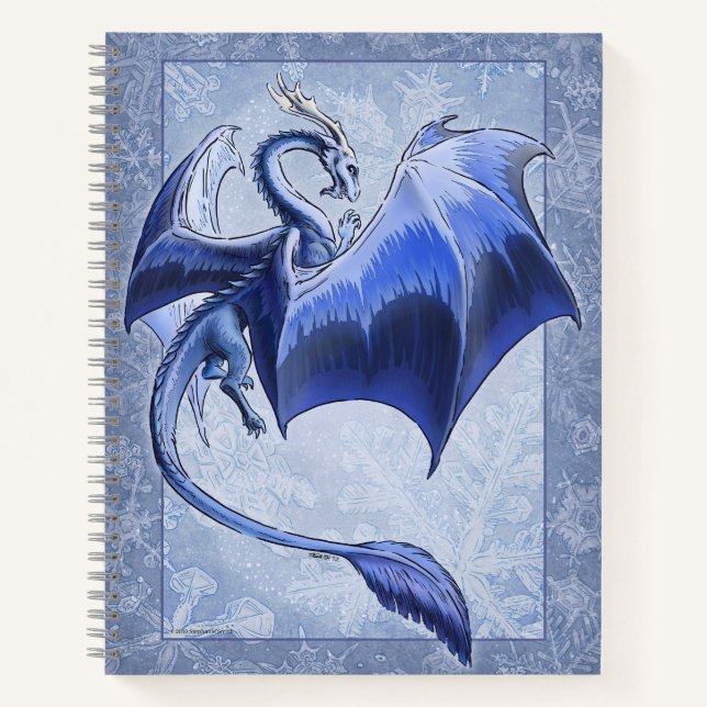 Carnet Blue "Dragon of Winter" Snowflakes Imaginaire Art (Devant)