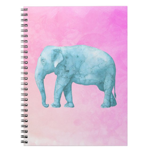 Carnet Blue Elephant on Dreamy Pink Watercolors (Devant)