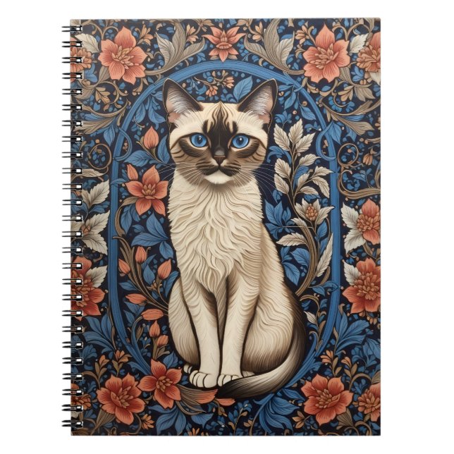 Carnet Blue Eyed Siamese Chat William Morris Inspiré (Devant)