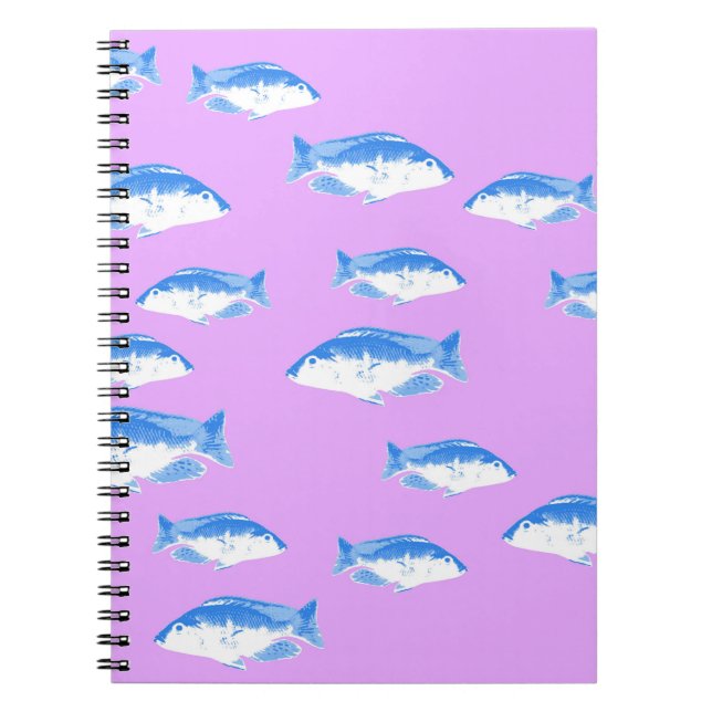 Carnet Blue fish on lilac (Devant)