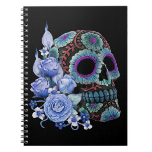 Carnet Blue Floral Black Sugar Skull Jour des morts