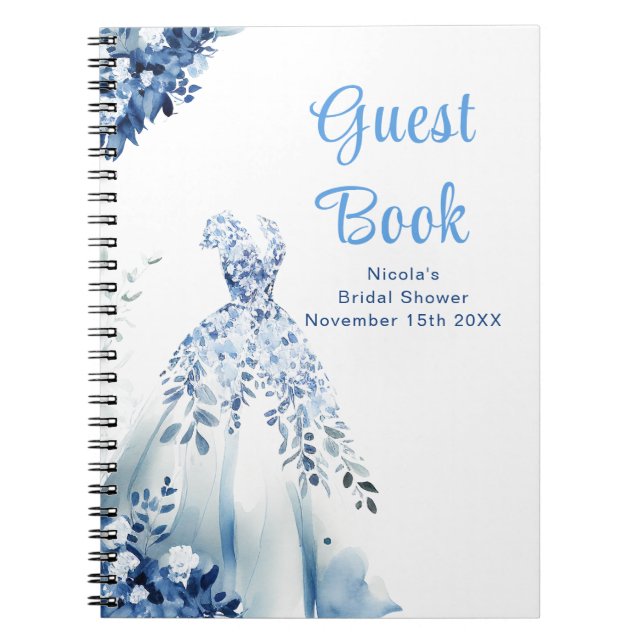 Carnet Blue Floral Dress Bridal Shower Guest Book (Devant)
