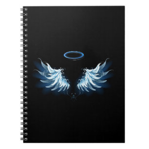 Carnet Blue Glowing Angel Wings on black background