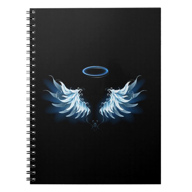 Carnet Blue Glowing Angel Wings on black background (Devant)