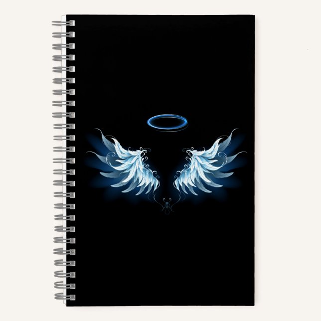 Carnet Blue Glowing Angel Wings on black background (Recto)