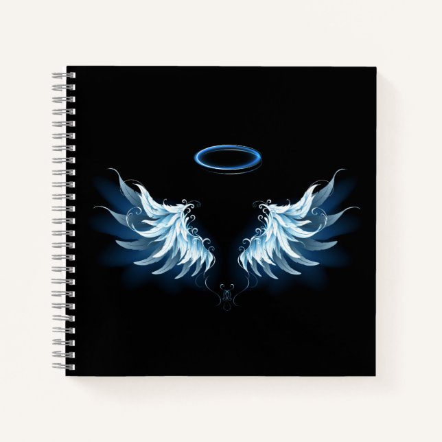 Carnet Blue Glowing Angel Wings on black background (Devant)