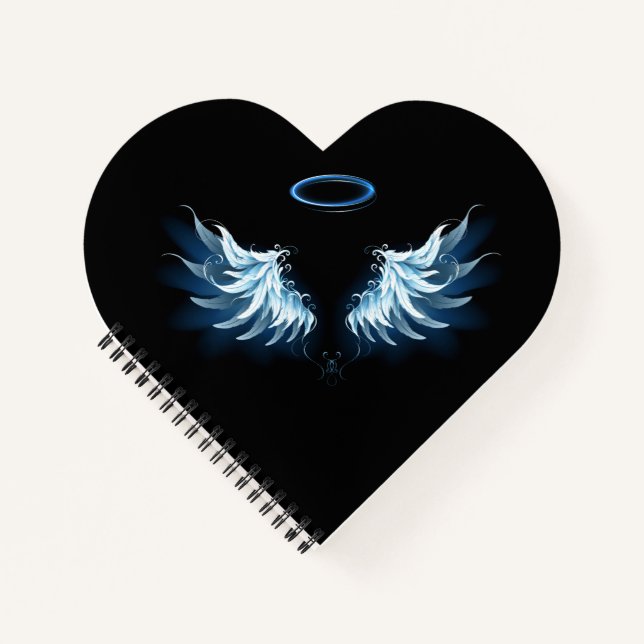 Carnet Blue Glowing Angel Wings on black background (Devant)