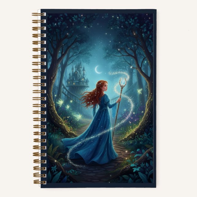 Carnet Blue Gown Forest Maiden & Glowing Magic Staff  (Recto)