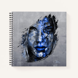 Carnet Blue Grey Mauvaise Fille visage et monogramme