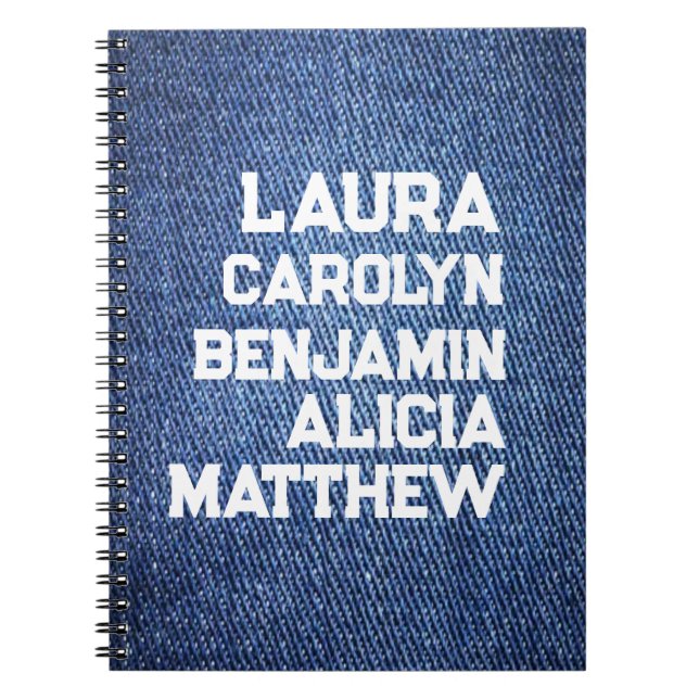Carnet Blue jeans Grandchildren's names simple modern  (Devant)