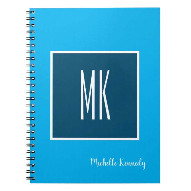 Carnet Blue Modern Monogramme Professionnel (Devant)