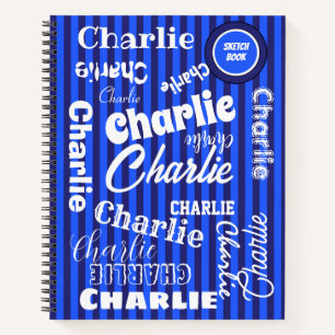 Carnet Blue on Blue Stripes Checks Name Art Sketchbook