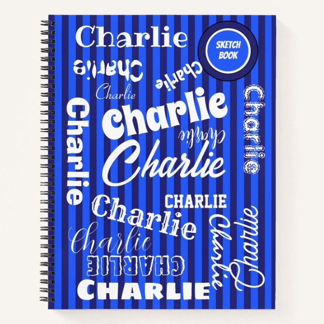 Carnet Blue on Blue Stripes Checks Name Art Sketchbook (Devant)
