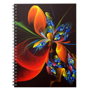Carnet Blue Orange Floral Moderne Art Abstrait Motif #03