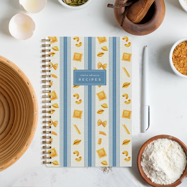 Carnet Blue | Pasta Market Stripe Personalized Recipe (Créateur téléchargé)