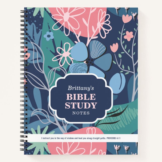 Carnet Blue Pink Abstract Floral Personalized Bible Study (Devant)