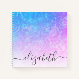 Carnet Blue Pink Ombre Floral Girl Nom de la police