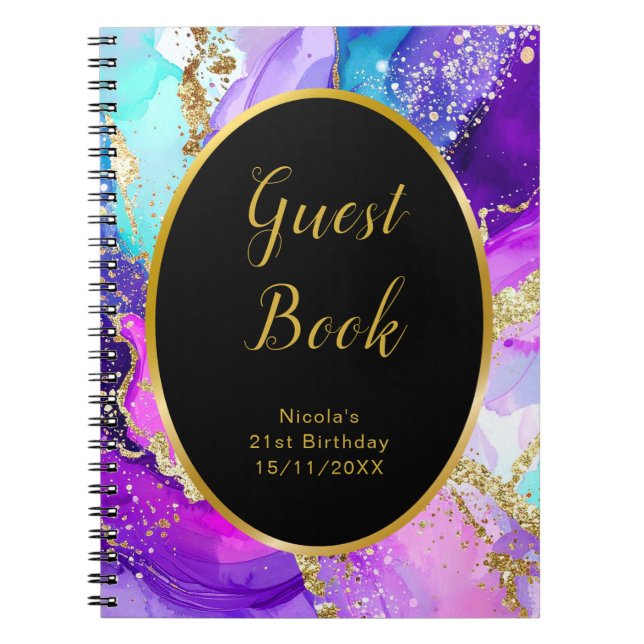 Carnet Blue, Purple and Gold Birthday Party Guest Book (Devant)