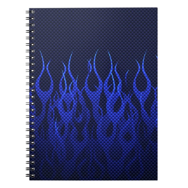 Carnet Blue Racing Flames on Carbon Fiber Print (Devant)
