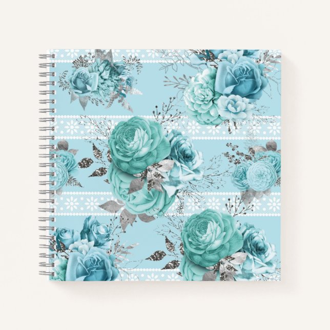 Carnet Blue Roses Lace and Silver détails (Devant)