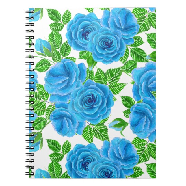 Carnet Blue roses watercolor seamless pattern (Devant)